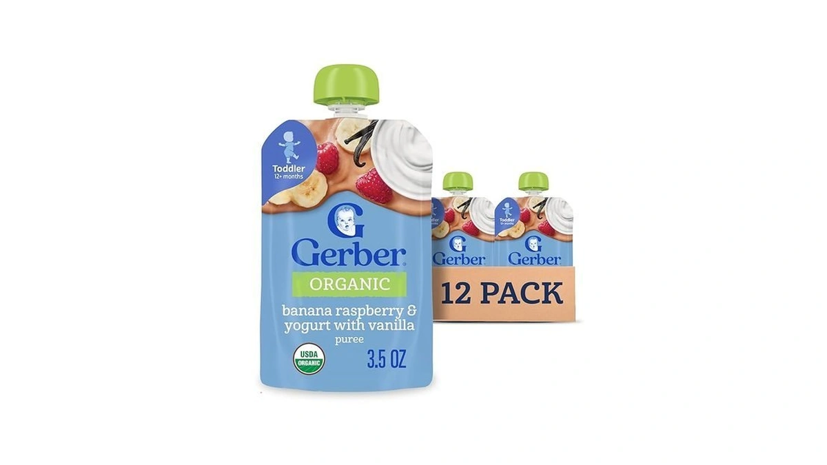 Gerber Toddler Food, Organic Banana Raspberry Yogurt With Vanilla Puree