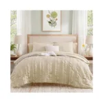 Casaagusto Full Size Comforter Set, 7 Pieces Beige Seersucker Bed
