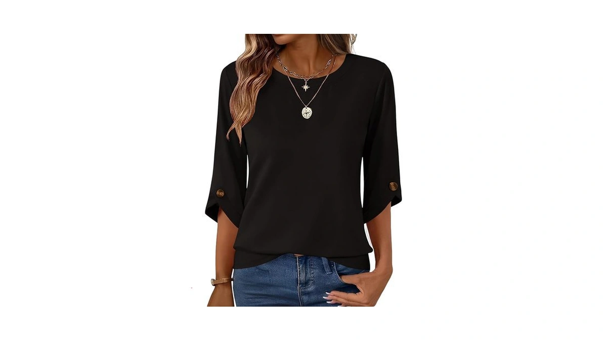 Blingfit 3/4 Sleeve Basic Tees Crew Neck Office Tops Summer