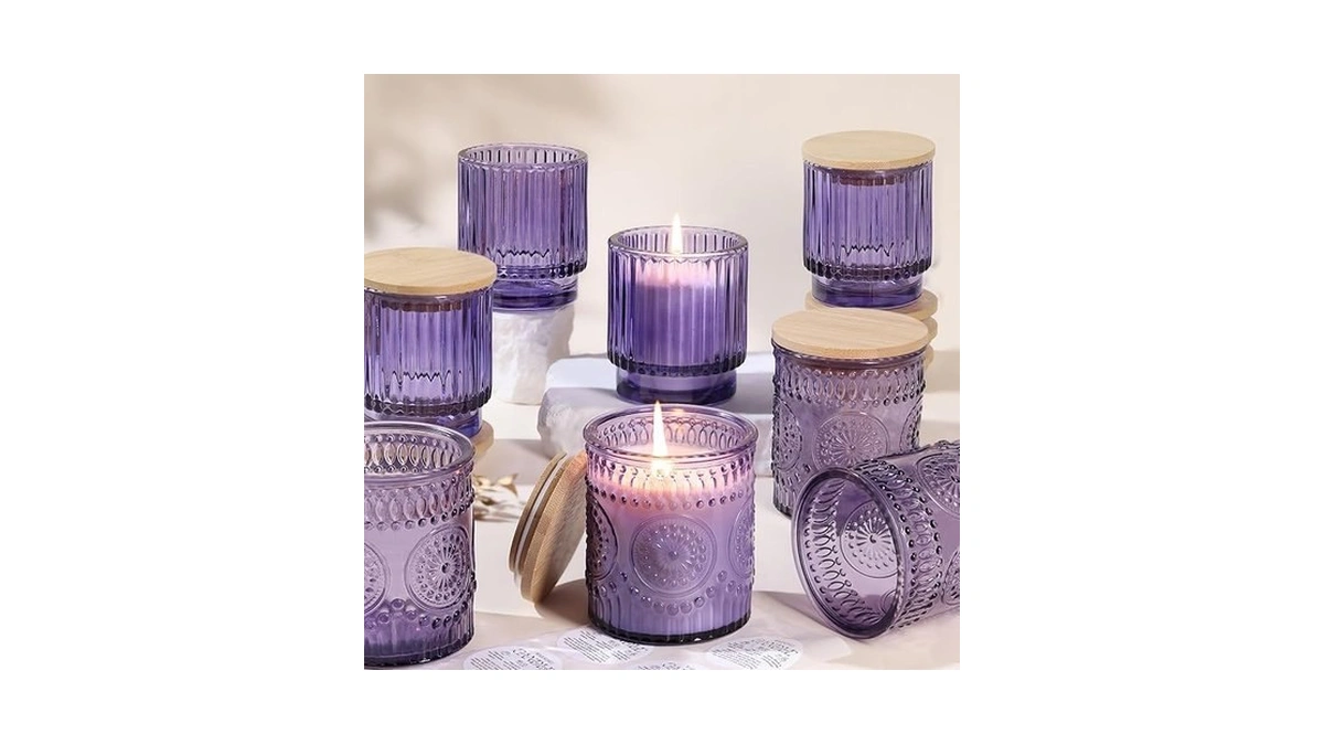 8 Pack 7oz Purple Glass Candle Jars Containers For Making