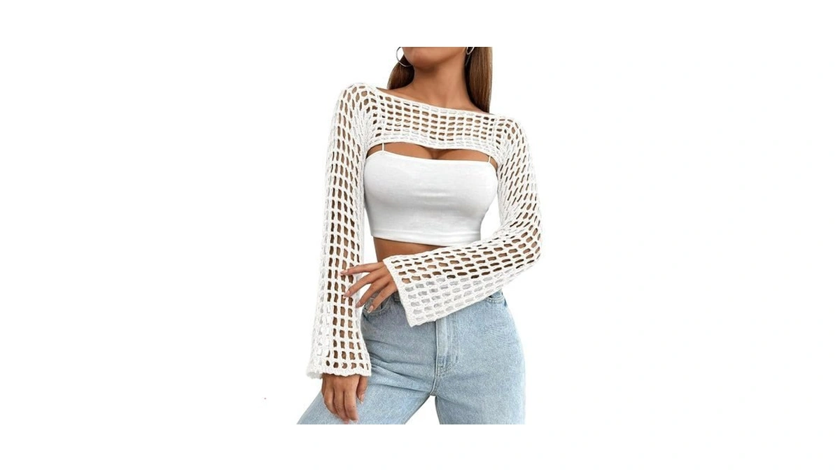 Mincib Womens Crochet Shrug Y2k Hollow Out Bolero Shrug See