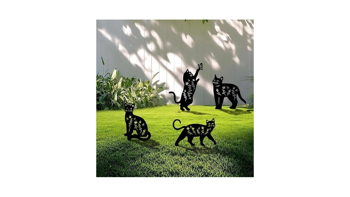 Yonisun 4 Pack Cat Metal Garden Decorative Stakes, Weather Proof