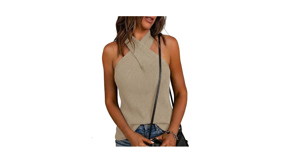 Lagracia Women's Halter Criss Cross Crochet Tops Knit Sleeveless Sweater