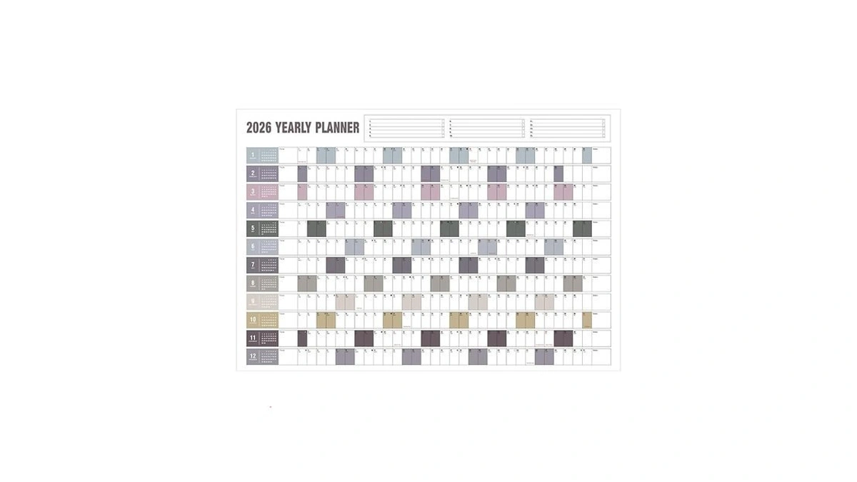 Yearly Wall Calendar With Holidays, Full Year Calendar One Page,