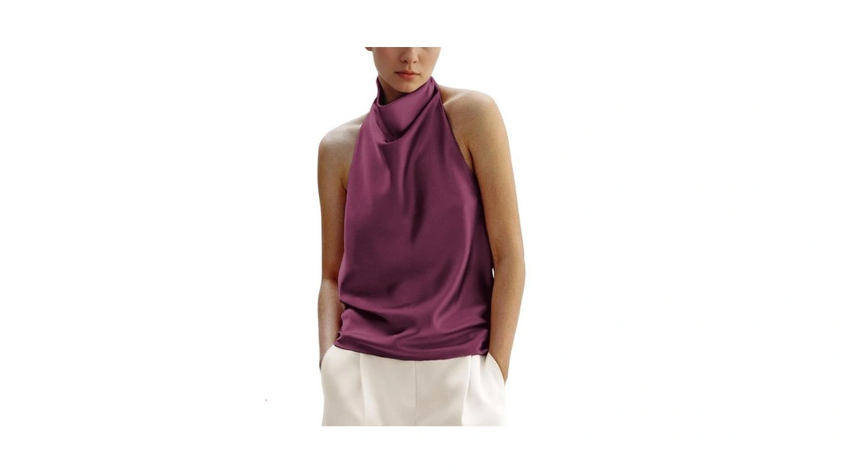 Maohao Women's Silk Satin Tank Tops Halter Draped Front Sexy