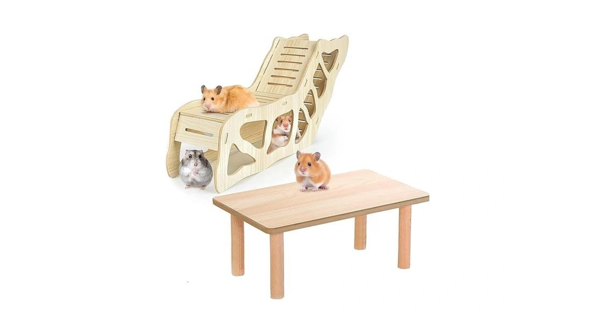 (2-piece Set) Hamster Game Wooden Platform, Tunnel Ladder Hidden Area