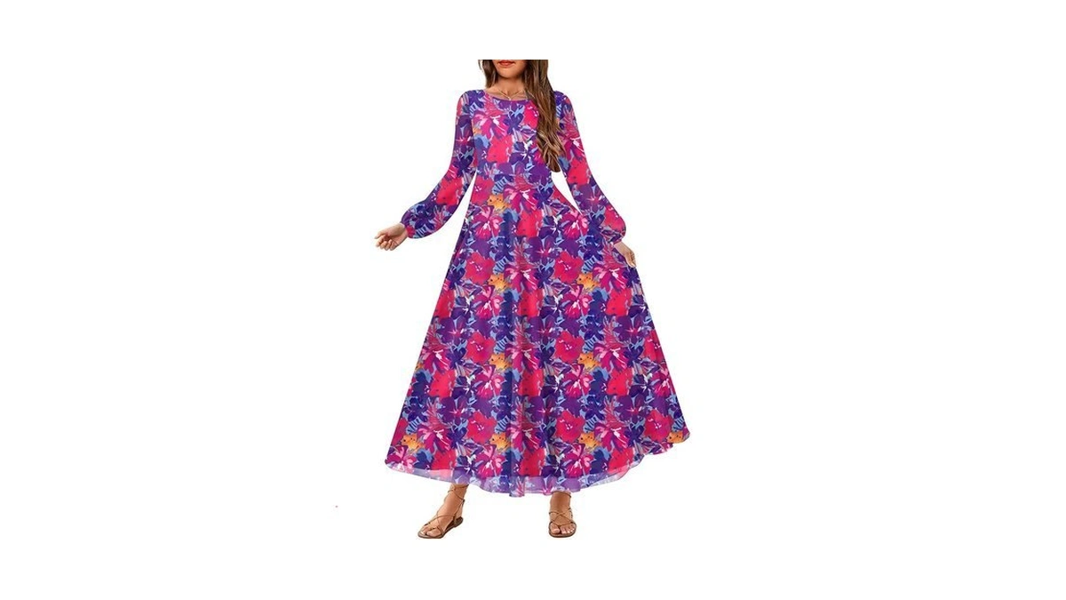 Hosika Girls Fall Floral Dresses Lantern Sleeve Mesh Aline High