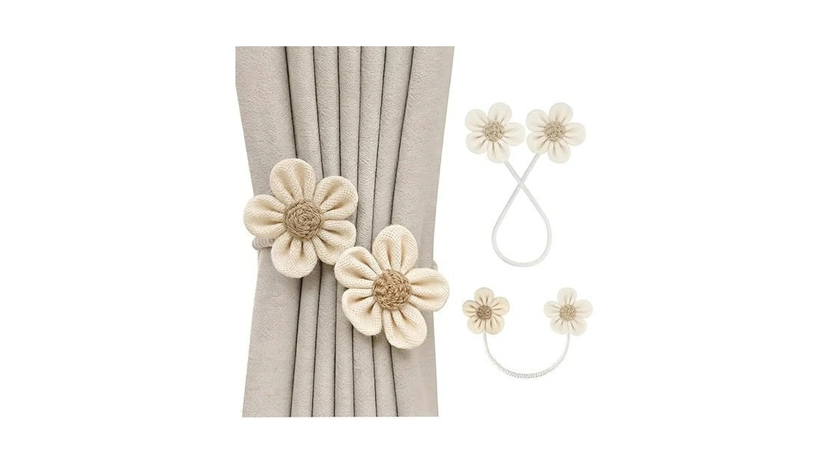 2 Pack Braided Curtain Tiebacks, Farmhouse Boho Rustic Cute Flower