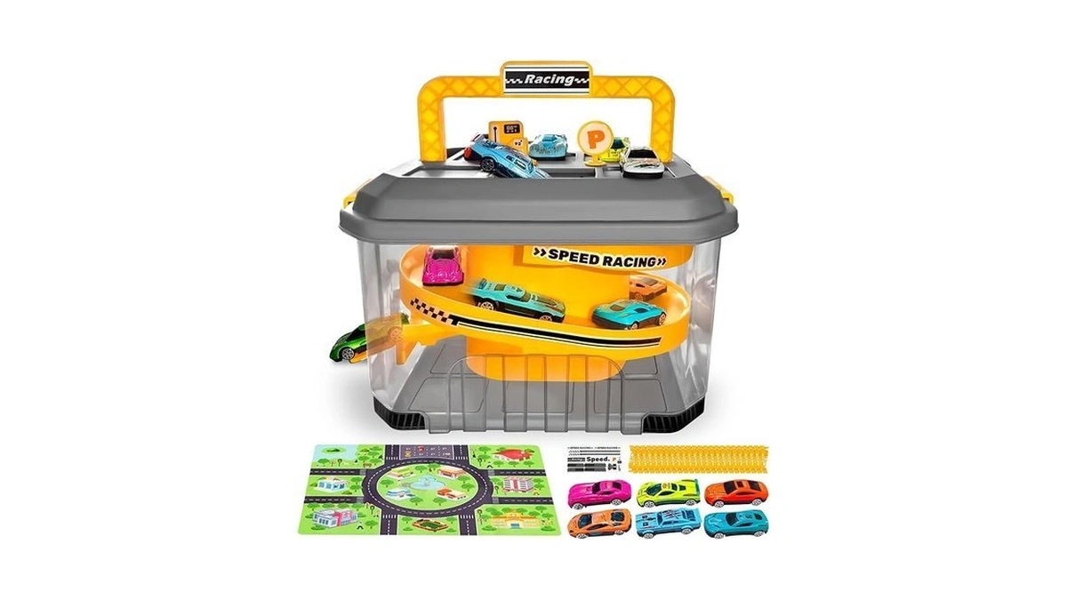 Toy Car Track Storage Playset - Car Toys Race Set