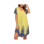Ekouaer Womens Nightgown Soft Sleepwear Pleated House Dress Short Sleeve