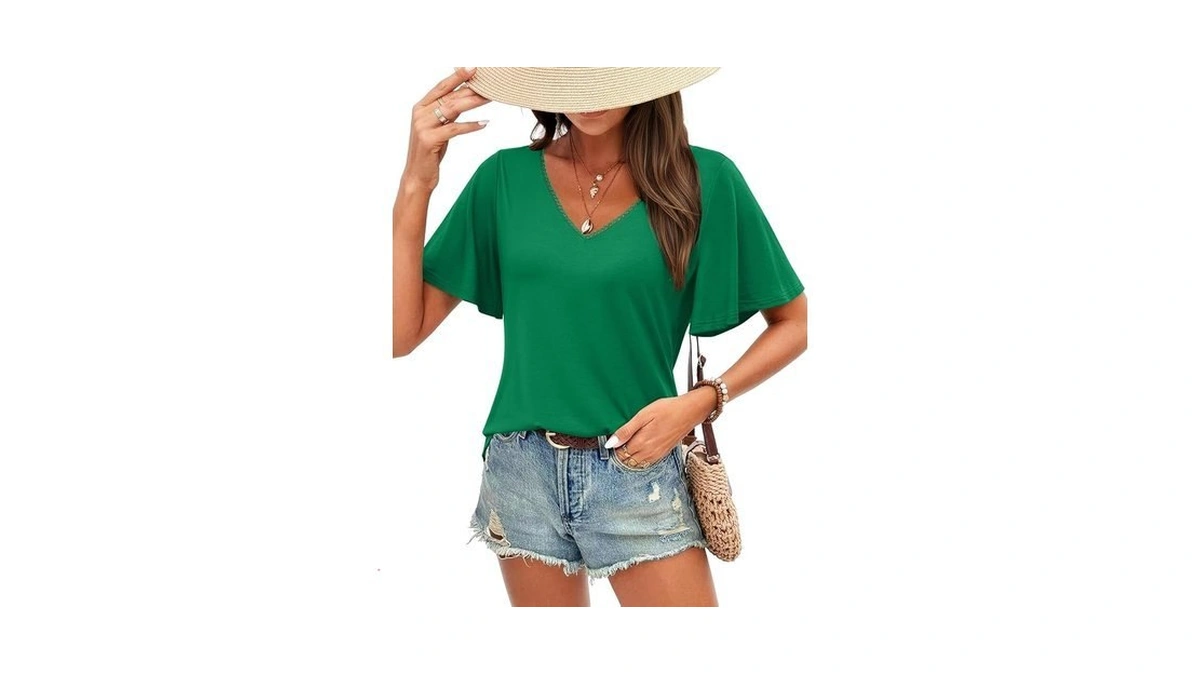 Justfashionnow Women's Ruffle Short Sleeve Tops Summer Dressy Casual Tunci