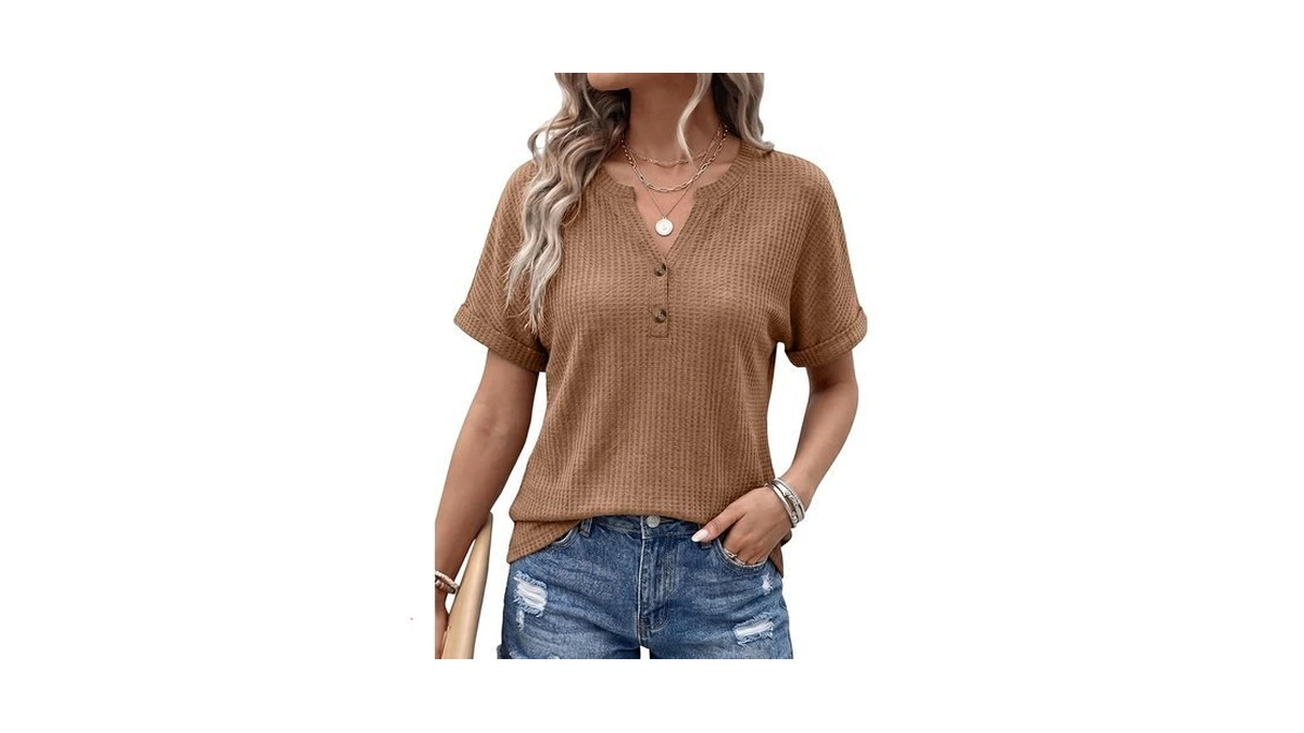 Aumora Womens Short Sleeve Tops V Neck Casual Tops For