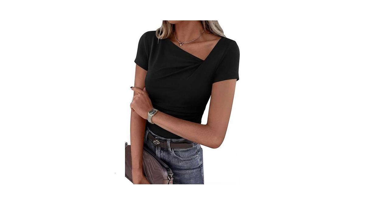Prettygarden Women's 2026 Summer Asymmetrical Y2k Tops Trendy Ribbed Short