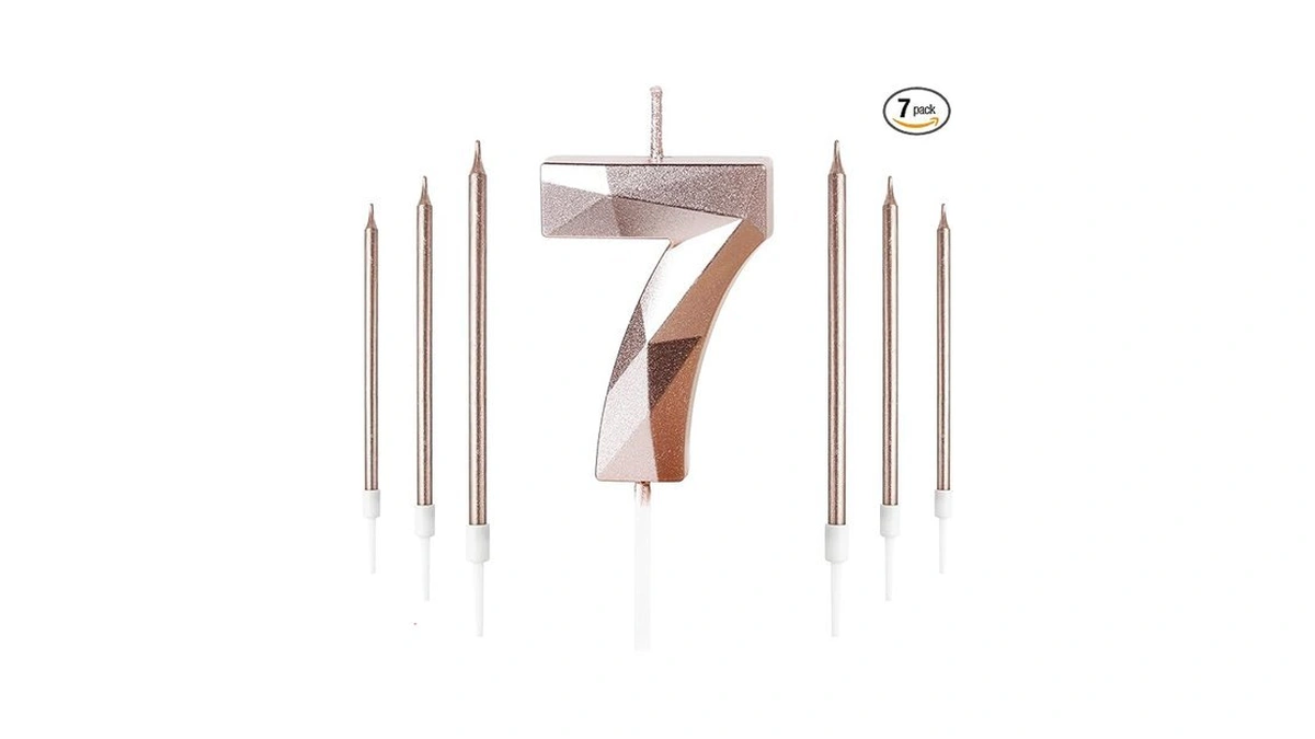Rose Gold Birthday Candles Number 7 Candle With 6pcs Long