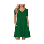 Moodclo Women's Summer Casual Dresses Dark Green Small Short Sleeve