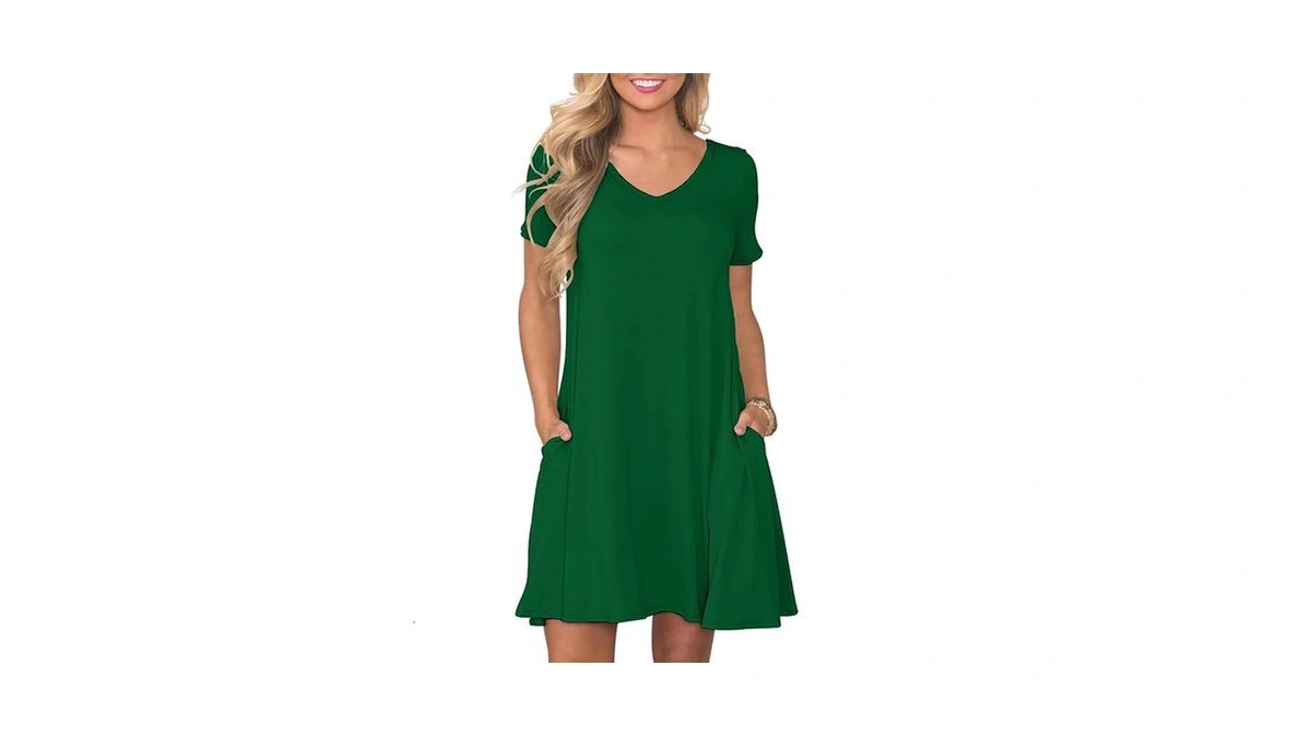 Moodclo Women's Summer Casual Dresses Dark Green Small Short Sleeve