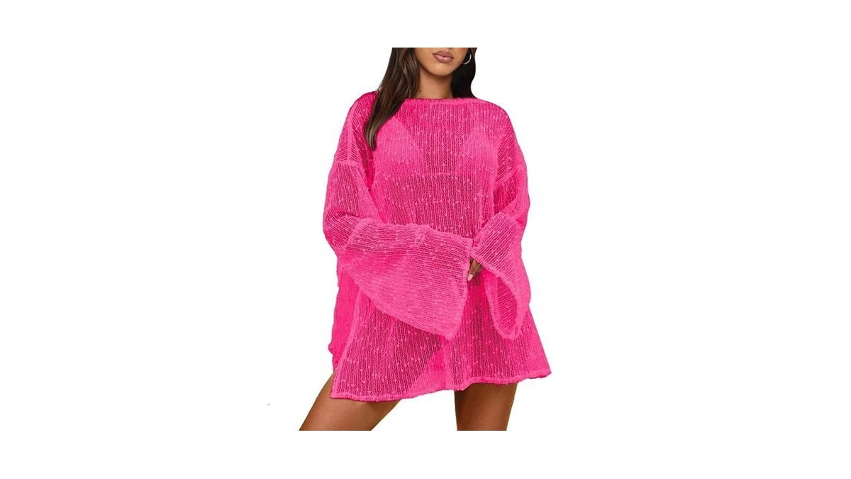 Gleeneat Crochet Beach Cover Up For Women Boat Neck Swimsuit