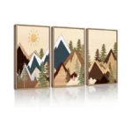 Kuvioke Morden Mountains Pine Tree Forest Framed Wall Art Sunrise