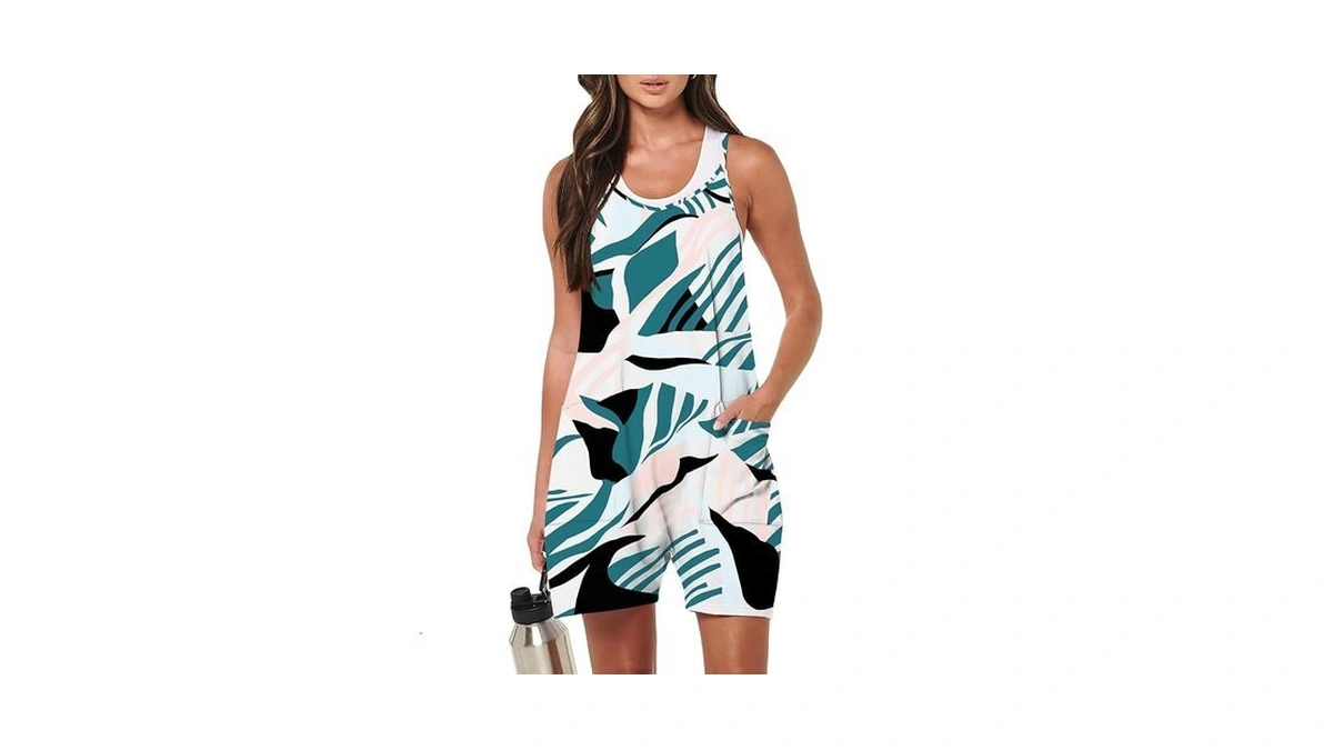 Anrabess Womens Rompers Summer Casual Loose Sleeveless Overalls Spaghetti Strap