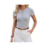 Blooming Jelly Womens Henley Shirt Short Sleeve Cotton Tshirt Fitted