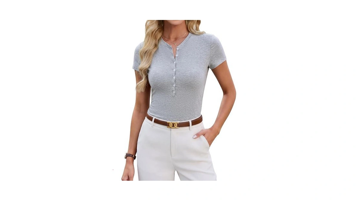 Blooming Jelly Womens Henley Shirt Short Sleeve Cotton Tshirt Fitted