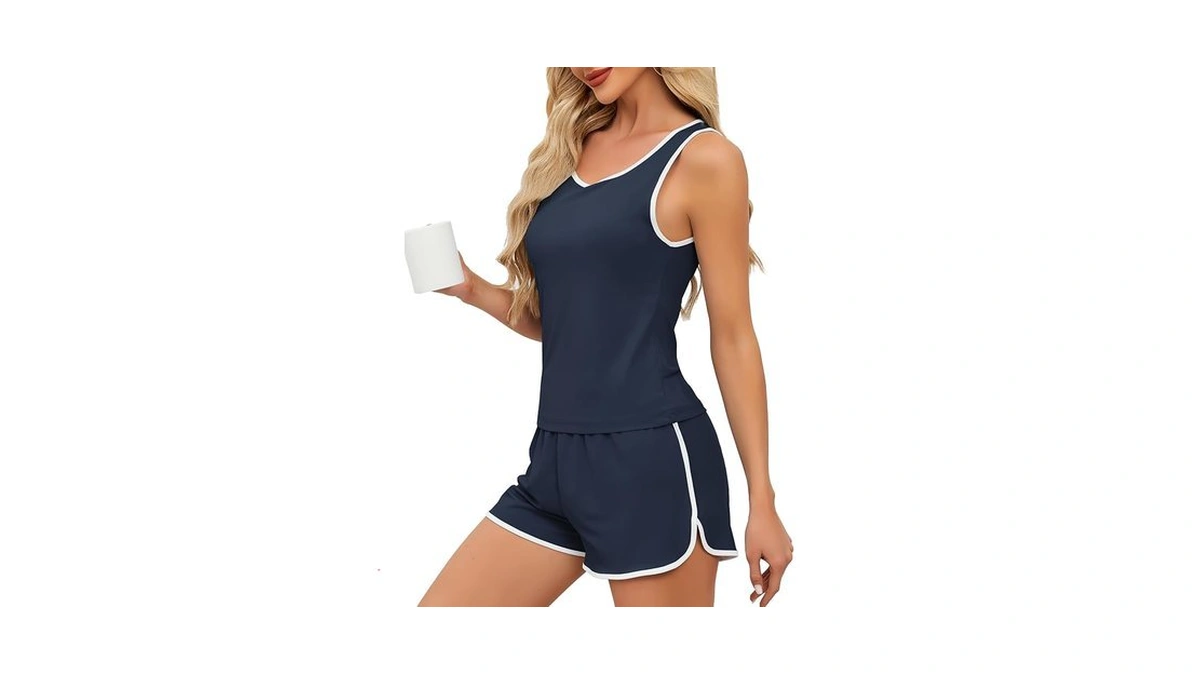 Yya Summer Pajamas For Women Set Ribbed Pajama Short Set