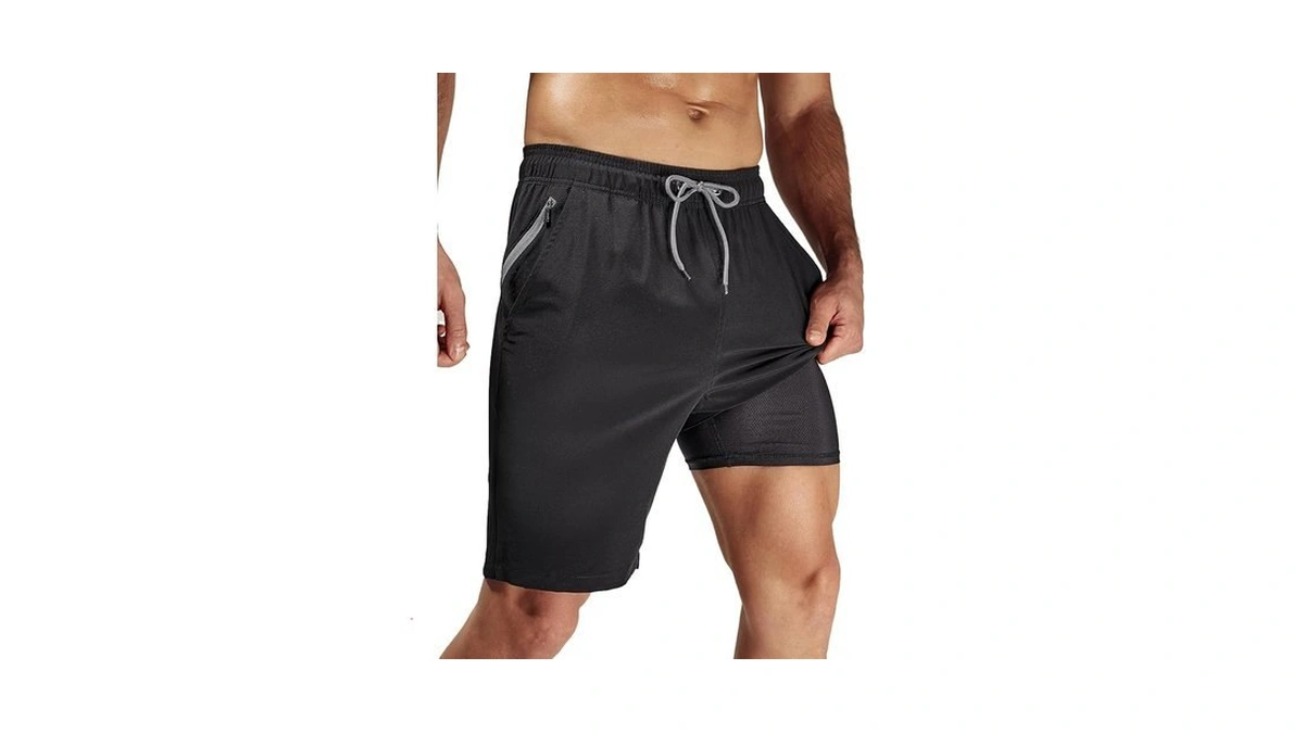 Arcweg Men's Swim Trunks Black With Compression Liner And Zipper