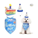 Dog Birthday Bandana Hat With Cake Plush Squeak Toy -