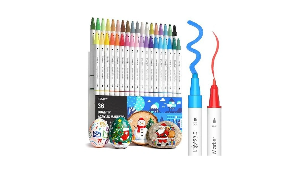Jusart 36 Colors Acrylic Paint Markers, Dual Tip Coloring Markers