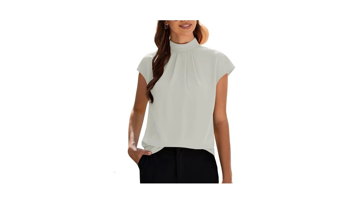 Funlingo Business Casual Tops For Women Summer Turtle Neck Chiffon