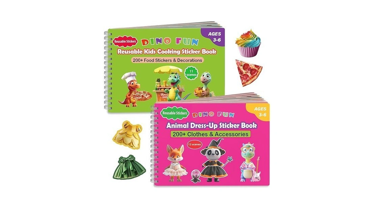 Dino Fun 2-in-1 Reusable Sticker Book For Kids – Animal