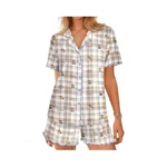 Ekouaer Button Up Pajamas Set For Women Short Sleeve Ribbed
