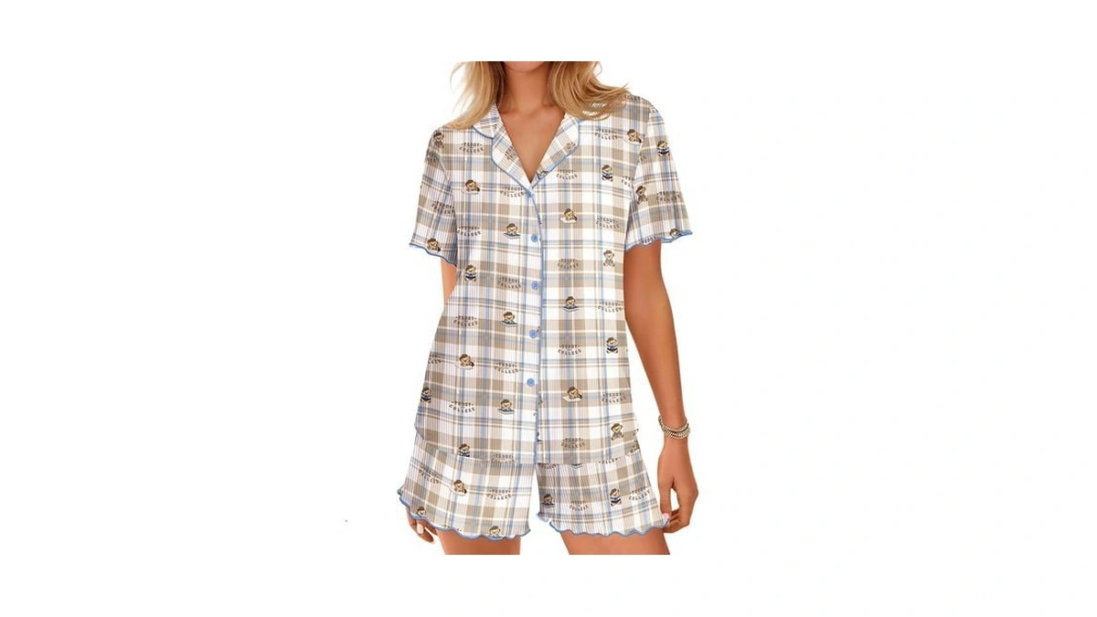 Ekouaer Button Up Pajamas Set For Women Short Sleeve Ribbed