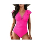 Cicibird Women Tummy Control One Piece Swimsuit Lace Crochet V