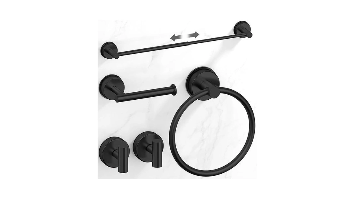 Matte Black Suction Cup Bathroom Accessories Set,towel Racks For Bathroom,5