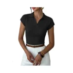 Lagracia Womens Sweater Knit Polo Cap Sleeve Business Casual Tops