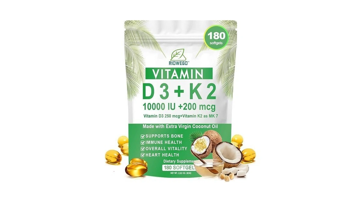 Riowego Vitamin D3 + K2 W/coconut Oil,vegan Vitamin D 10000iu
