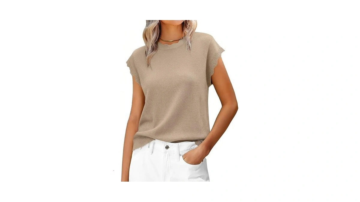 Jenisso Women Summer Sweater Cap Sleeve Lightweight Pullover Soft Knit