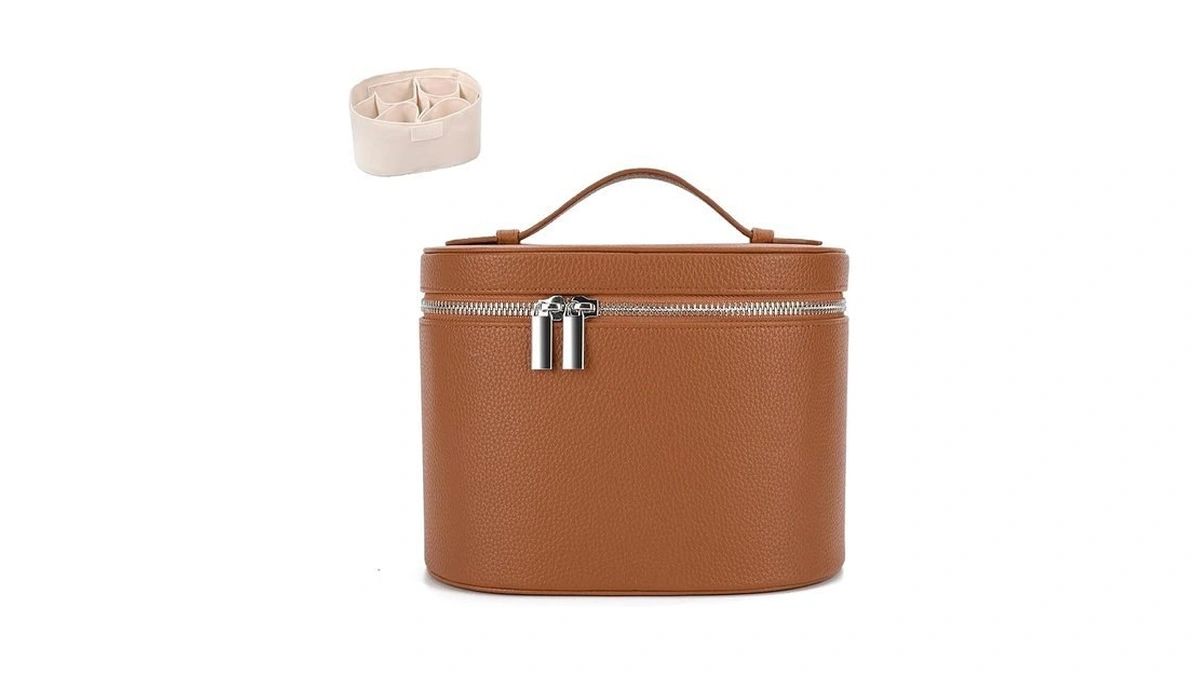 Iemieboamgnoy Leather Make Up Bags With Compartments, Brown Travel Cosmetic