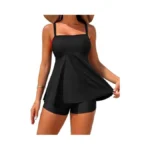 Zaful Womens Tankini Swimsuits Two Piece Solid Black Bathing Suits