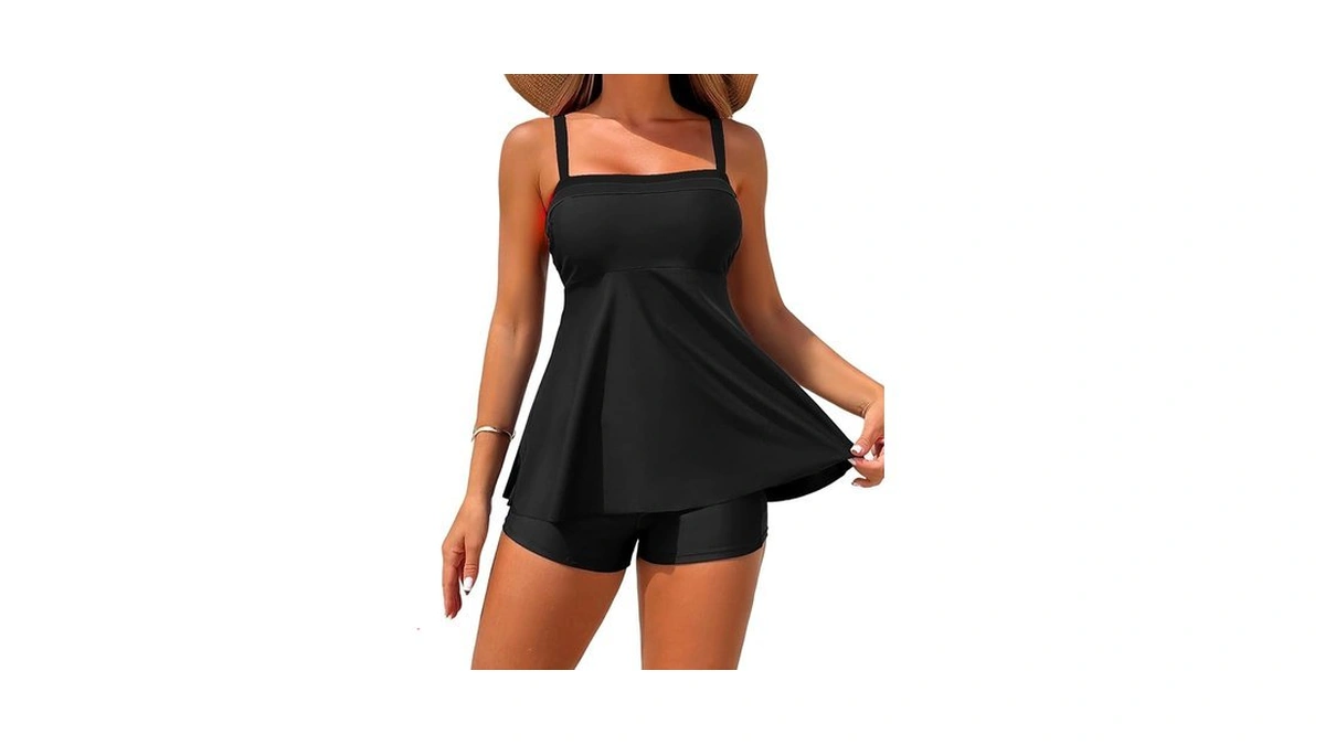 Zaful Womens Tankini Swimsuits Two Piece Solid Black Bathing Suits