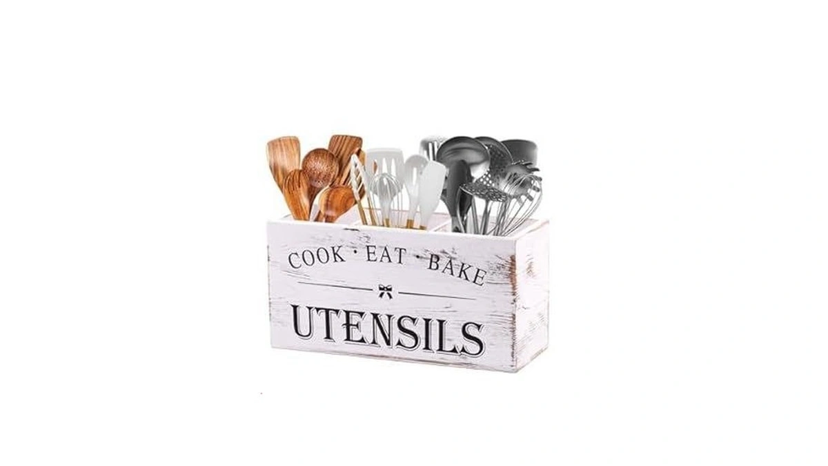 Kitchen Utensil Holder For Counter Or Countertop, Extra Large Wood