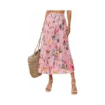 Materasu Pleated Midi Skirts For Women-elastic High Waisted Summer Skirts