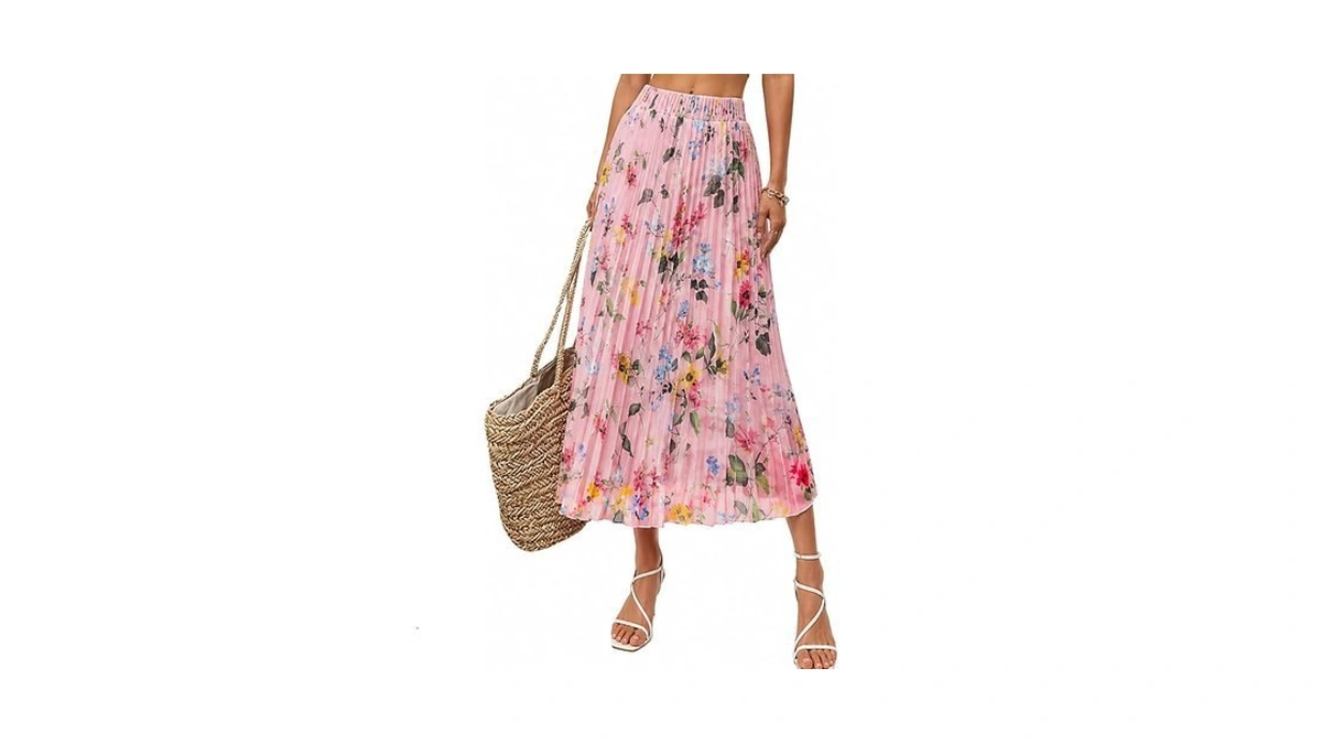 Materasu Pleated Midi Skirts For Women-elastic High Waisted Summer Skirts