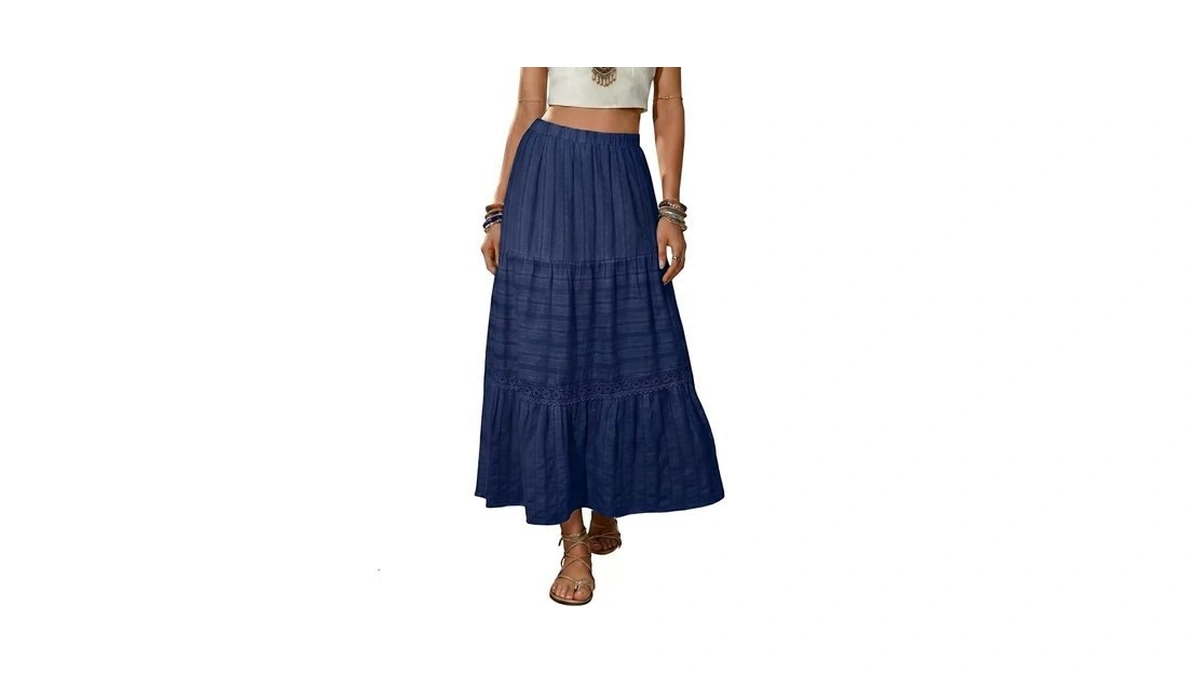 Blencot Long Skirts For Women Boho Crochet Lace Insert High