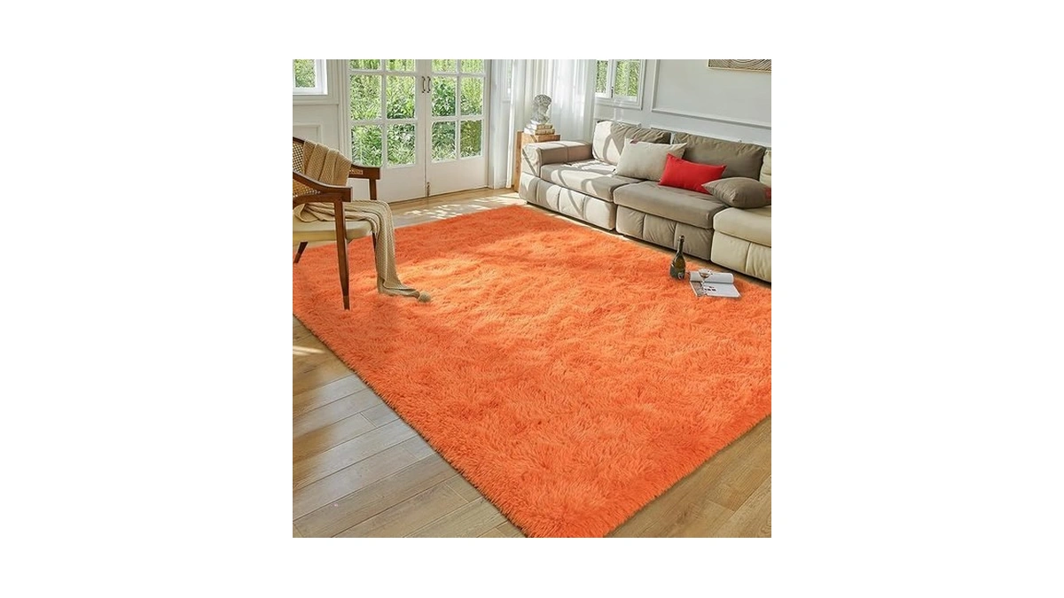 Softlife Orange Area Rug For Living Room, Fluffy Shag Plush