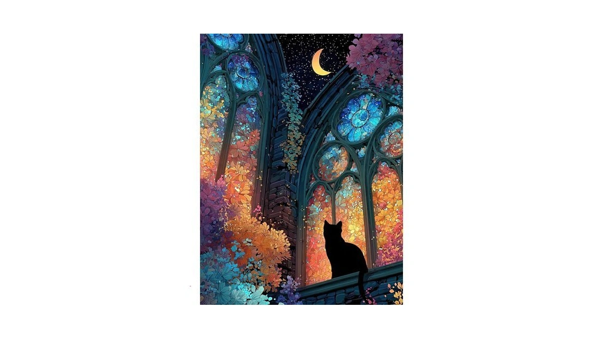 Teemosreal Puzzles For Adults 1000 Pieces, Stained Glass Cat Fantasy