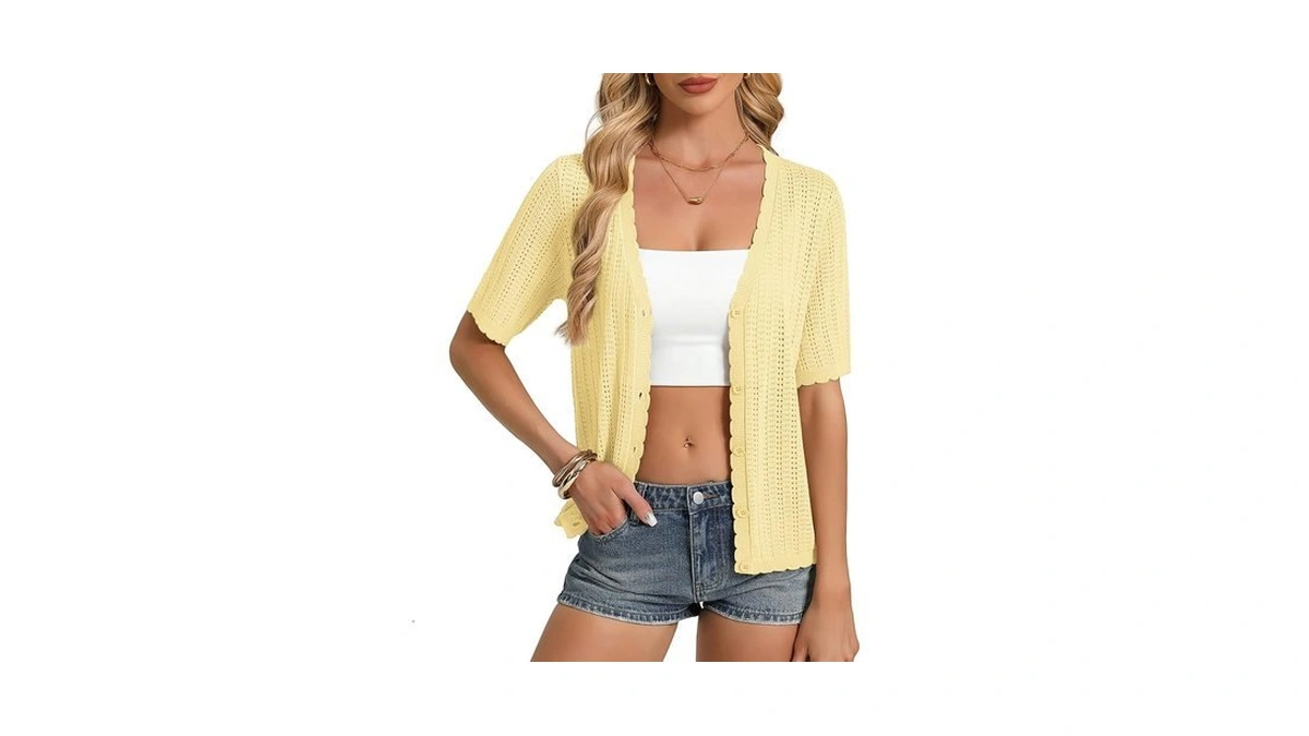 Grace Karin Women Short Sleeve Cropped Cardigan Sweaters Summer Lightweight