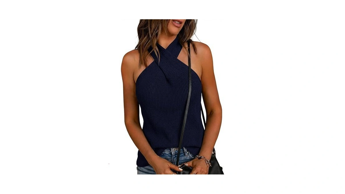 Lagracia Women's Halter Criss Cross Crochet Tops Knit Sleeveless Sweater