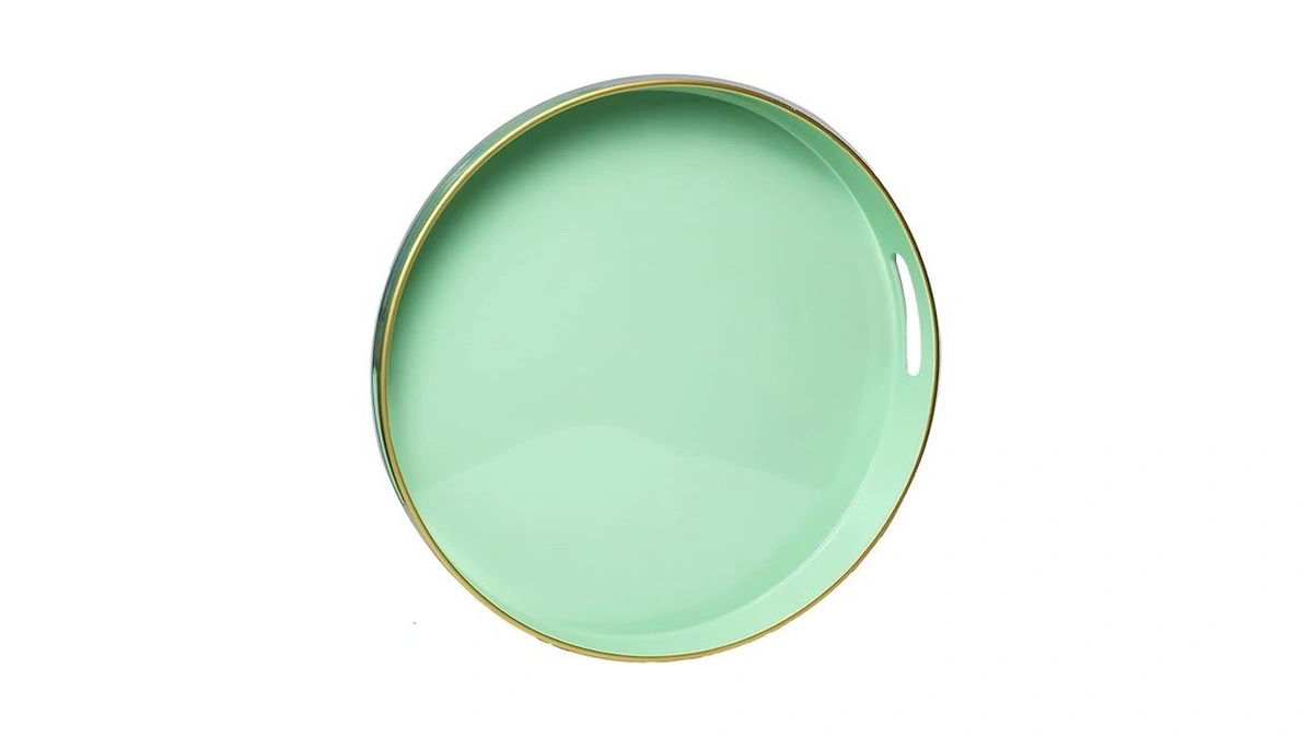 Spsyrine Round Green Plastic Decorative Tray, 13'' Modern Tray With